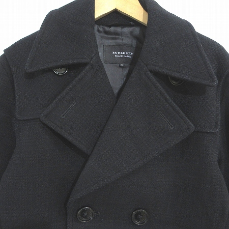 【美品】バーバリーブラックレーベル　Pコート　ダブル　Lサイズ　黒　ウール バーバリーブラックレーベル BURBERRY BLACK LABEL Pコート