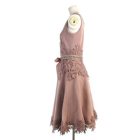 リリーブラウン Lily Brown L B Candy Stock 19ss ワンショル ビジュー ドレス ワンピース ひざ丈 装飾 花柄 レース 切替 ベルト付き ピンク 0 レディース 0 ベクトルパーク