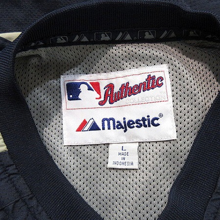 マジェスティック MAJESTIC MARNERS マリナーズ Authentic Collection ナイロン ジャケット プルオーバー ハーフジップ ロゴ 野球 ベースボール 紺 ネイビー L アウター ■OMT メンズ
