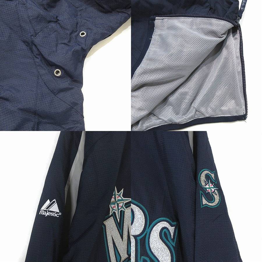マジェスティック MAJESTIC MARNERS マリナーズ Authentic Collection ナイロン ジャケット プルオーバー ハーフジップ ロゴ 野球 ベースボール 紺 ネイビー L アウター ■OMT メンズ