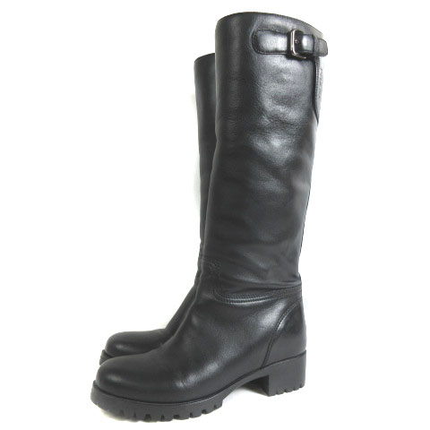 プラダ PRADA リネアロッサ レザー ロングブーツ ブラウン 活かす 36 1/2 