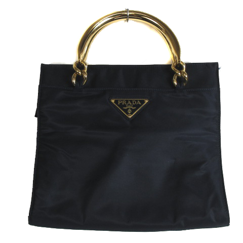 プラダ PRADA トートバッグ ハンド 三角プレート ゴールドハンドル 裏 