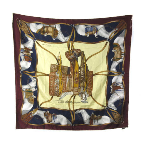 ハンティングワールド HUNTING WORLD スカーフ 大判 シルク100 馬 鞍  