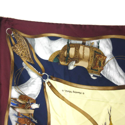 ハンティングワールド HUNTING WORLD スカーフ 大判 シルク100 馬 鞍  