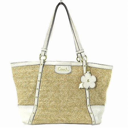 コーチ COACH トートバッグ ショルダー ストロー レザー スタッズ 