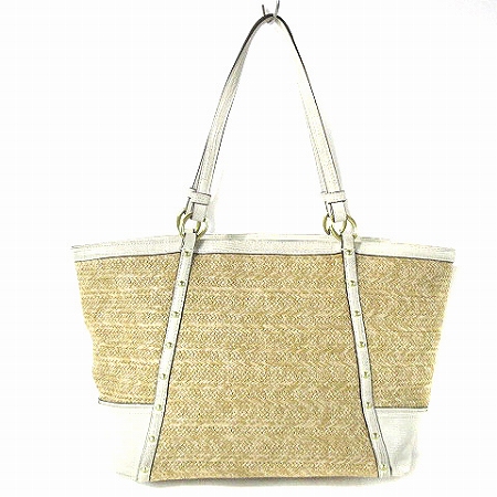 コーチ COACH トートバッグ ショルダー ストロー レザー スタッズ 