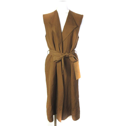 ミラオーウェン Mila Owen リネン 2way ロングベスト ウエストマーク ベルト キャメル F レディース 0 ベクトルパーク