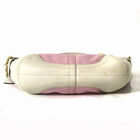 美品 コーチ ショルダーバッグ ワンショルダー キャンバス 1455 ピンク コーチ COACH ミニシグネチャー ピンク ホワイト キャンバス