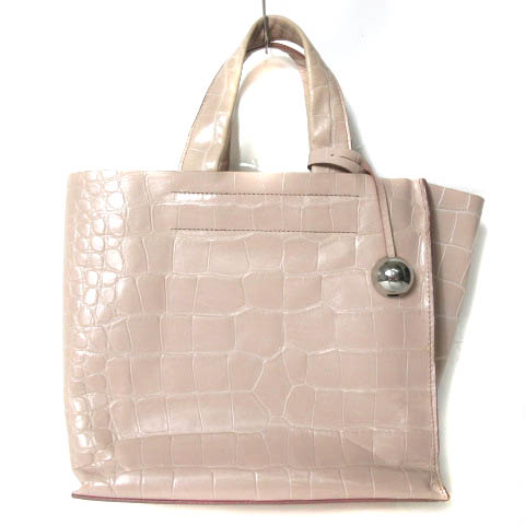 FURLA ピンクベージュクロコダイル型押し ハンドバッグ