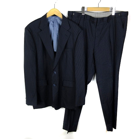 ダンヒル Dunhill 美品 テーラーカミタイ オーダーメイド 上下セット スーツ シングル テーラードジャケット 背抜き 2b スラックスパンツ ストライプ ウール ネイビー 紺 Sm0 メンズ 0 ベクトルパーク