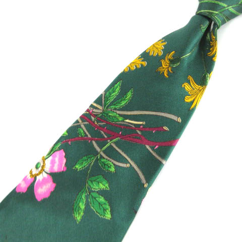 Gucci 花柄 ヴィンテージシルクネクタイ グッチ GUCCI ネクタイ イタリア製 シルク100％ ボタニカル 花柄