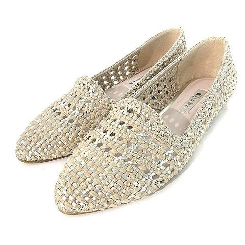 ダイアナ DIANA パンプス フラット メッシュ 編み込み アーモンドトゥ ベージュ ゴールド 23 1/2 23.5位 靴 シューズ ■SM0  レディース