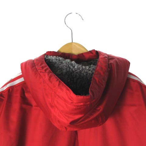 【XL・美品✨】アディダス ベンチコート 裏ボア ダブルジップ フード グレー ベンチコート ダウンコート ロング ジップアップ フード スリーライン