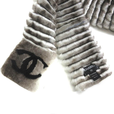 シャネル CHANEL オリラグ100％ ラビットファー ココマーク マフラー 