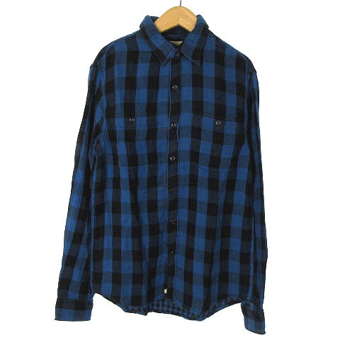 ラルフローレン　ブルーブラックチェック柄　フード付き　　シャツジャケット M ラルフローレン ブルーブラックチェック柄 フード付き シャツ
