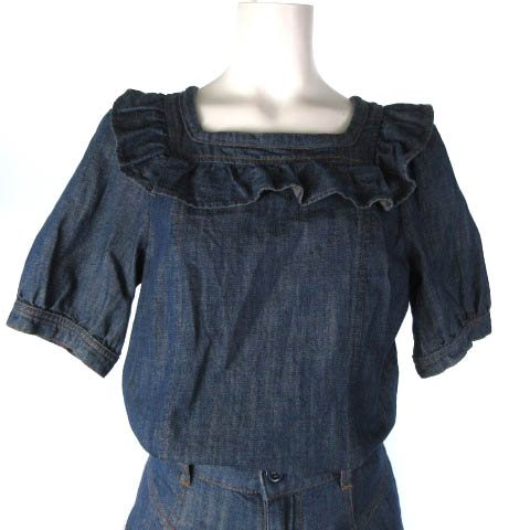 Chloé フリル付き青色チュニック 半袖 34 Chloé フリル付き青色チュニック 半袖 34