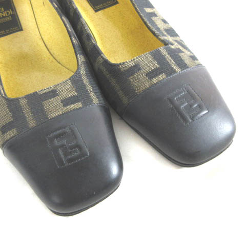 フェンディ FENDI ズッカ柄 パンプス シューズ ローヒール スクエア 