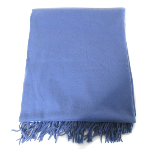 エルメス HERMES マフラー フリンジ カシミヤ100％ 大判 ブルー 青  