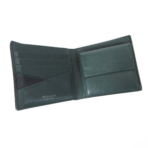 BVLGARI 二つ折り財布 黒緑 レザー BVLGARI 二つ折り財布 黒緑 レザー
