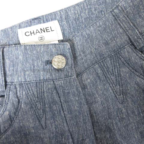 シャネル CHANEL 美品 P45186V33172 麻 リネン ハーフパンツ ココ  