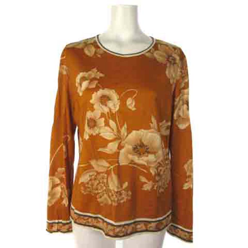 LEONARD レオナール 花柄 長袖カットソー ウールシルク L LEONARD