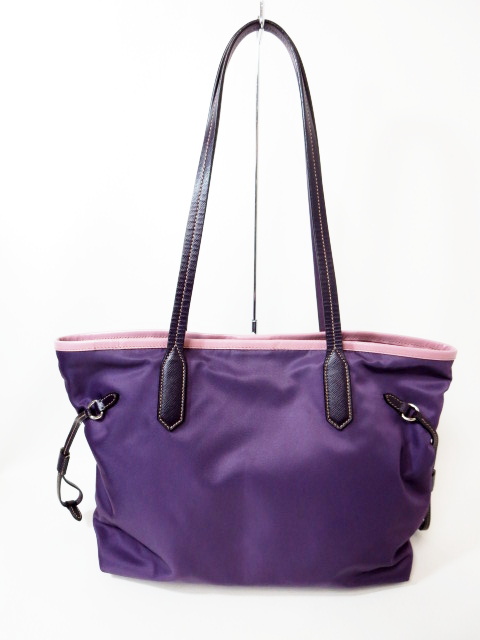 プラダ ミニ ハンドバッグ ポーチ 巾着 三角ロゴプレート ギャランティカード付き ナイロン 紫 パープル PRADA 4967h 美品　プラダ PRADA ポーチ　パープル