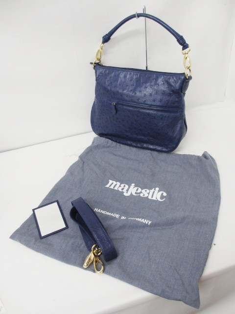 マジェスティック MAJESTIC オーストリッチ2wayバッグ 青ブルー 肩掛け 