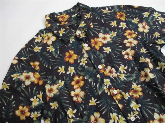 ハレ Hare 花柄半袖シャツ M 綿100 黒 ブラック 日本製 スタンダードカラー 胸ポケット 前開きボタン 薄手素材 アロハ トップス カジュアル メンズ 086 ベクトルパーク