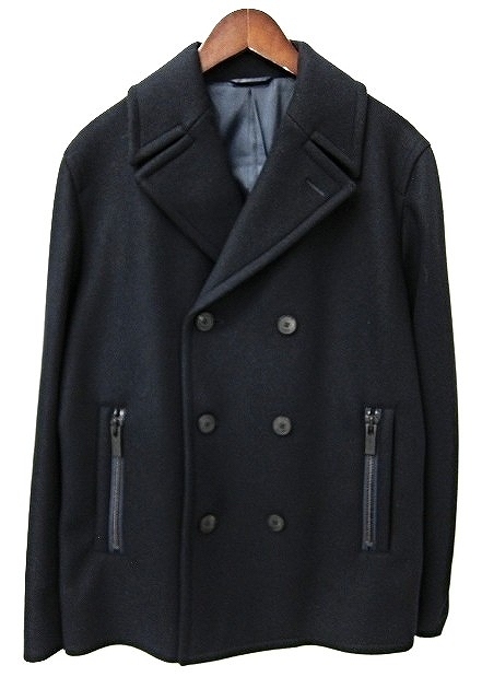 カルバンクライン Calvin Klein プレスド メルトンコート 紺 ネイビー 38 Pコート ジャケット ジップポケット 無地 綿混 毛 ウール ボタンアップ アウター メンズ 086 ベクトルパーク