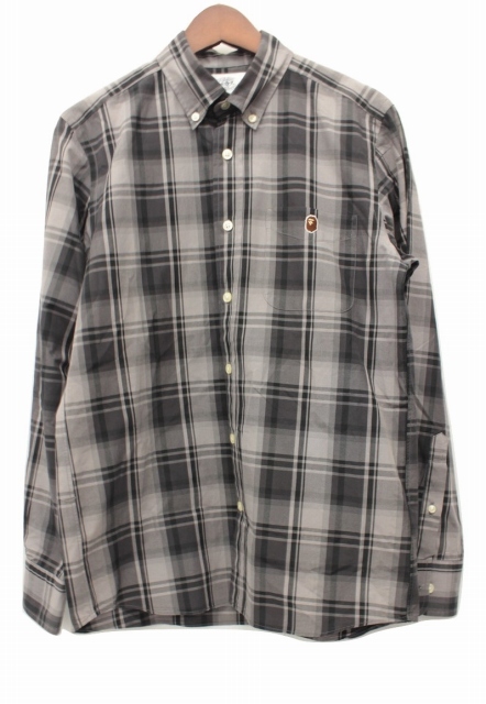 アベイシングエイプ A BATHING APE 長袖チェックシャツ M 黒×グレー 