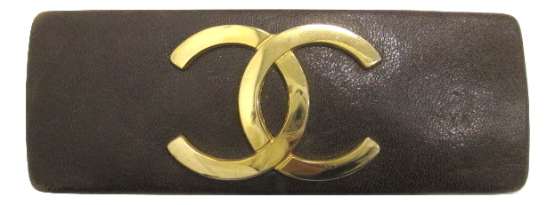 シャネル CHANEL ココマーク バレッタ ブラウン×ゴールド レザー 