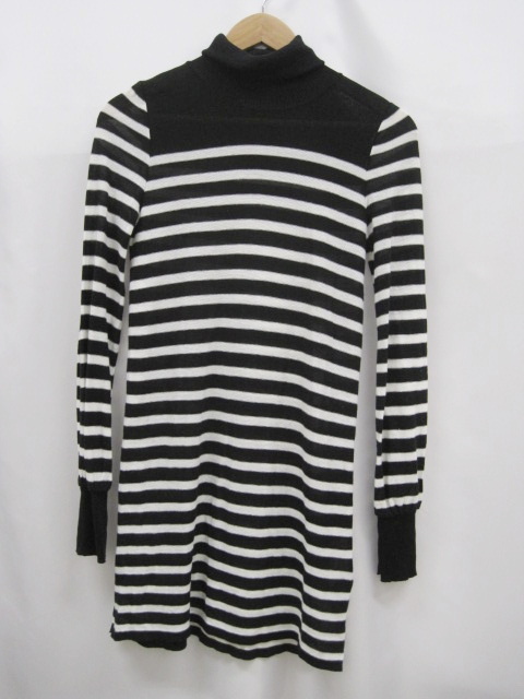 ジジエマリア Gg Et Maria タートルネック 長袖 ワンピース 黒 白 綿100 ひざ上丈 ボーダー 透け感 薄地 日本製 レディース 087 ベクトルパーク