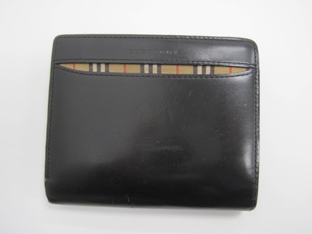 BURBERRY レザー 二つ折り財布 黒/ベージュ
