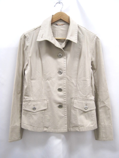 バーバリー Burberry リネン ジャケット ライトベージュ 42 長袖 前ボタン 大きめ アウター シンプル 無地 生成り 日本製 レディース 087 ベクトルパーク