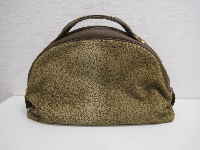 ボルボネーゼ BORBONESE ハンドバッグ 茶系 うずら柄 スエード レザー  