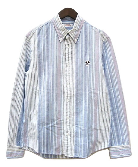 ハリウッドランチマーケット Hollywood Ranch Market ストライプ シャツ ブルー系 2 トップス 長袖 コットン ボタンダウン 青 カジュアル 日本製 ハリラン 0 ベクトルパーク