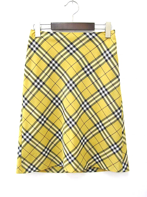 BURBERRY ブルーレーベル チェック柄 ロングスカート 36 イエロー バーバリーブルーレーベル BURBERRY BLUE LABEL チェック
