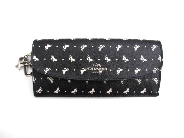 コーチ COACH バタフライ ドット プリント 長財布 チャーム付