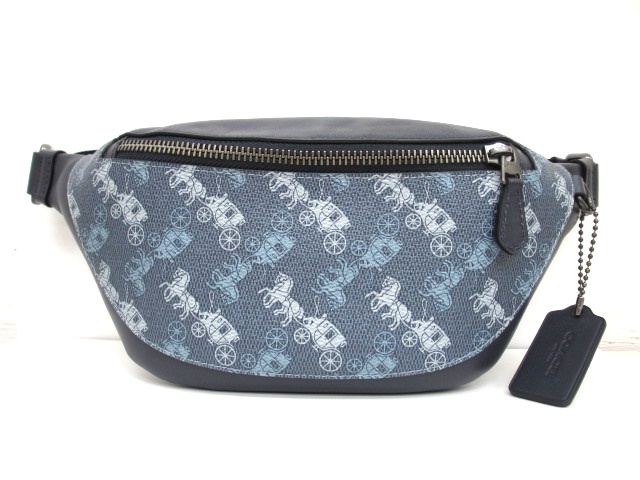 コーチ COACH ウォーレン ミニ ベルトバッグ ブルー系 376 美品 ホース 