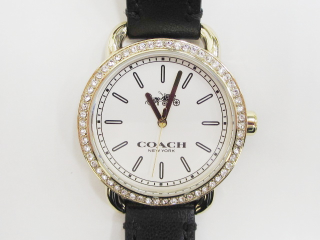 コーチ Coach ラインストーンベゼル クオーツ腕時計 白文字盤 Ca 105 7 95 14s レディース ウォッチ 革ベルト 0 ベクトルパーク