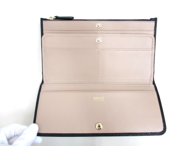 バリー BALLY 2つ折り 長財布 ブラック×ピンクベージュ MABIN-LG LUN  