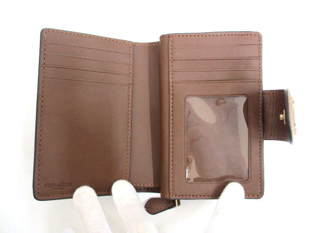 未使用品 コーチ COACH シグネチャー 二つ折り財布 カーキ×ブラウン