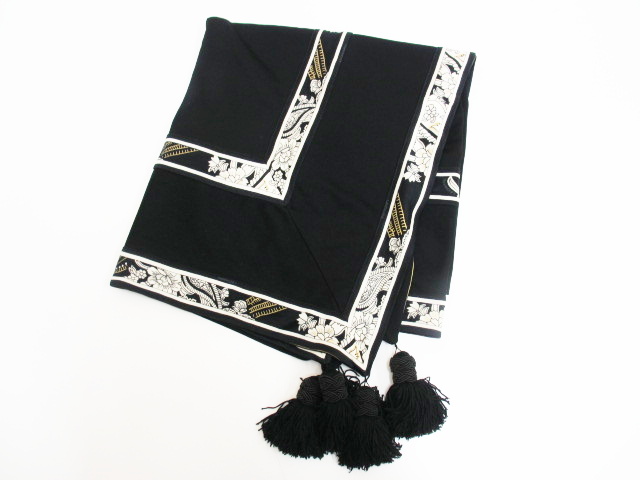 レオナール LEONARD 大判 ストール タッセル付 ブラック 黒系 088  