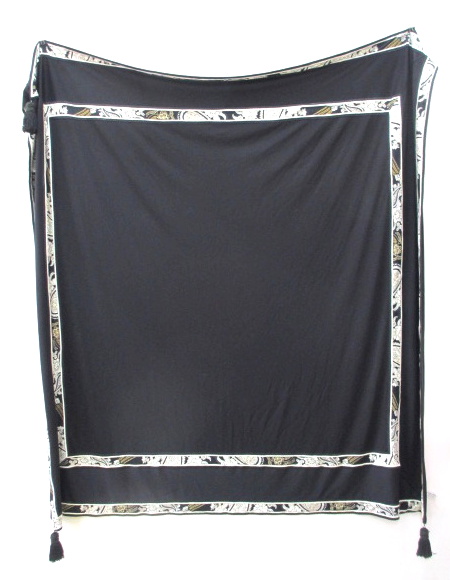 レオナール LEONARD 大判 ストール タッセル付 ブラック 黒系 088  