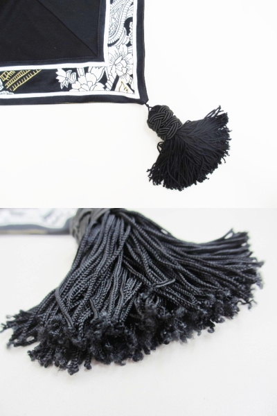 レオナール LEONARD 大判 ストール タッセル付 ブラック 黒系 088  