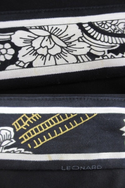 レオナール LEONARD 大判 ストール タッセル付 ブラック 黒系 088  