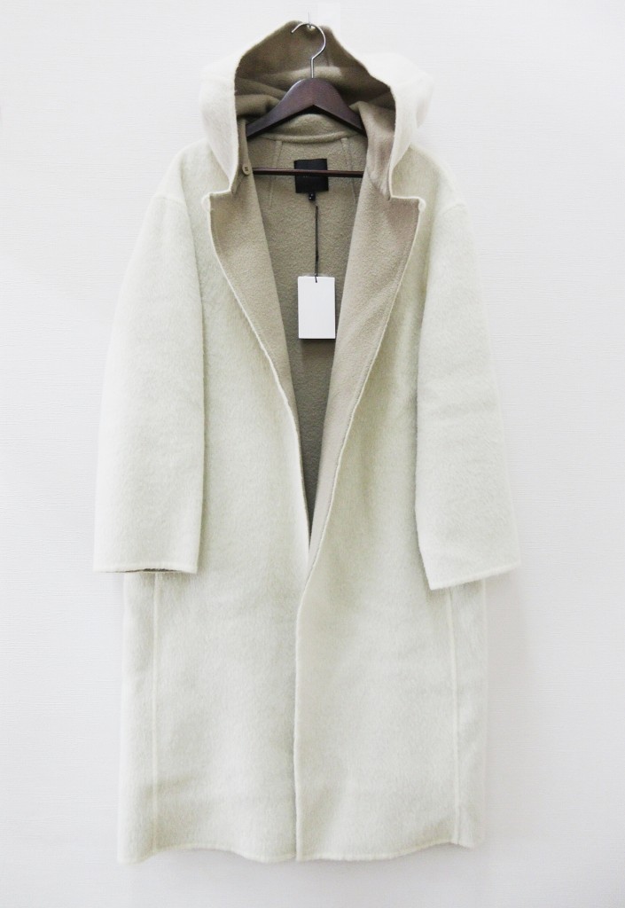 セオリー theory フード付 ロングコート ホワイト×ブラウン サイズP  