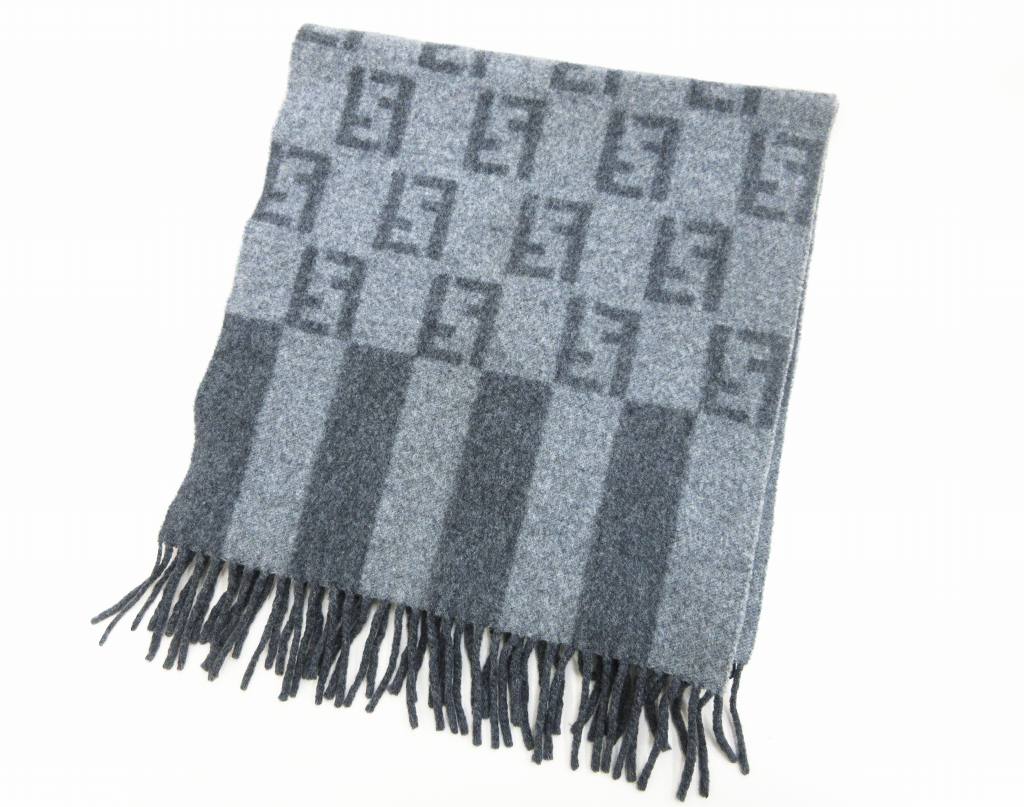 フェンディ FENDI ズッカ柄 マフラー グレー ウール ☆AA☆ 088  