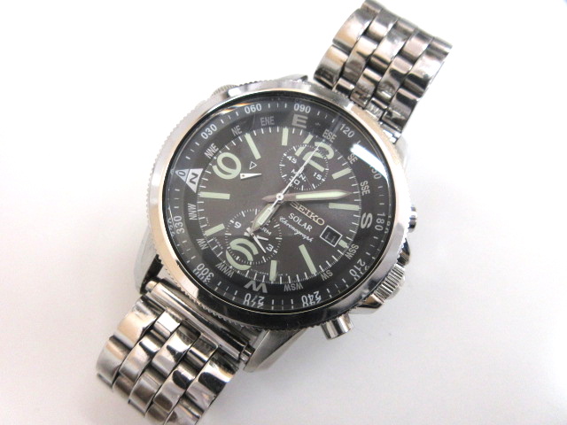 セイコー SEIKO ソーラー クロノグラフ 腕時計 V172-0AG0 シルバー 