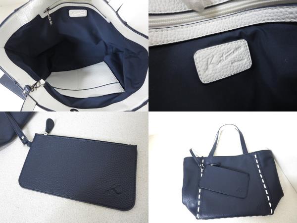 Kitamura キタムラ ハンドバッグ ネイビー ステッチ オールレザー タグ Kitamura キタムラ ハンドバッグ ネイビー ステッチ オールレザー タグ